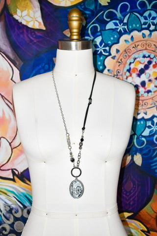 Grey Black Flower Statement Necklace