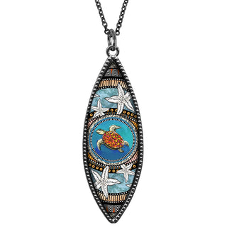 Blue Turtle Marquise Reversible Pendant
