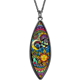 Celestial Sun & Moon Marquise Reversible Pendant