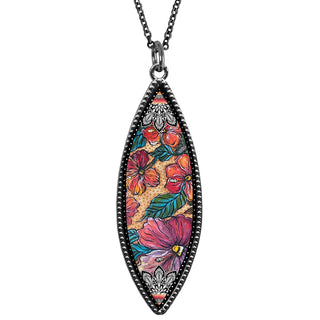 Red Hibiscus Flower Marquise Reversible Pendant