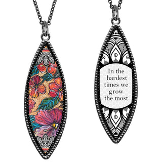Red Hibiscus Flower Marquise Reversible Pendant