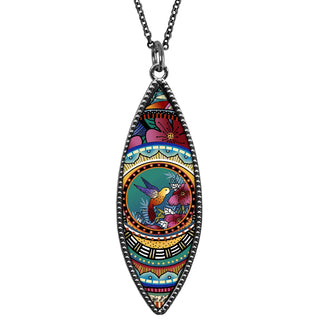 Hummingbird Flower Marquise Reversible Pendant