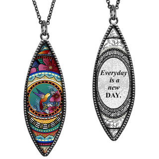 Hummingbird Flower Marquise Reversible Pendant