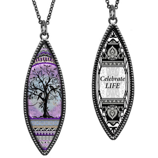 Tree of Life Purple Marquise Reversible Pendant