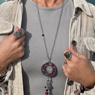Black White Red Flower Statement Necklace