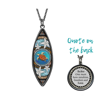 Blue Turtle Marquise Reversible Pendant
