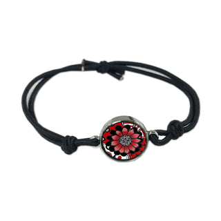 Black White Red Flower Reversible Quote Bracelet