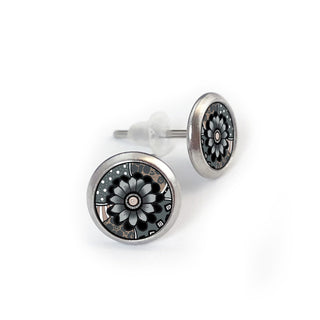 Grey Black Flower Earrings