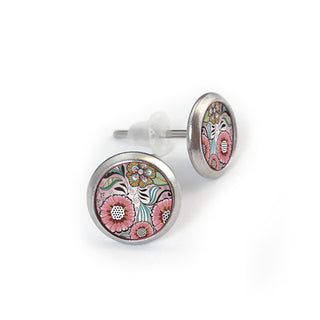 Pink Brown Flower Earrings