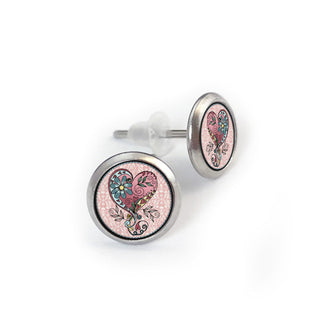 Pink Teal Heart Earrings