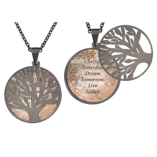 Cherish Yesterday Dream Tomorrow Live Today Poetry Tree Necklace