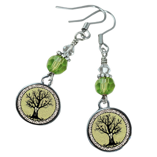 Vintage Green Tree of Life Earrings