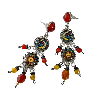 Retro Sun & Moon Mandala Circular Tiered Earrings