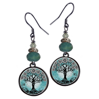 Teal Tree of Life Earrings