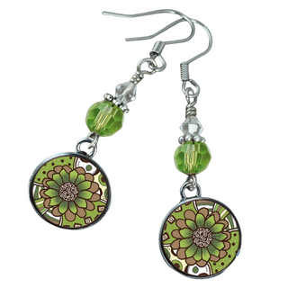Green Brown Flower Earrings