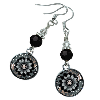 Grey Black Flower Earrings