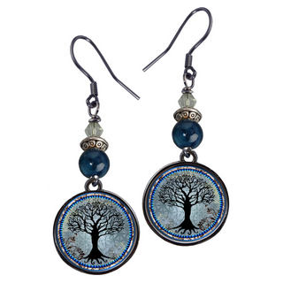 Dark Blue Tree of Life Earrings