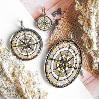 Vintage Brown Compass Necklace
