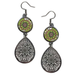 Green Brown Flower Earrings