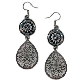 Grey Black Flower Earrings