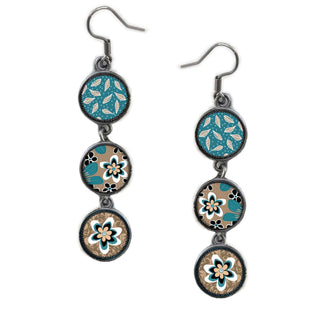 Triple Circle Drop Teal Flower Earring