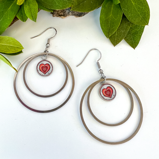 Hearts Large Double Circle Statement Earrings
