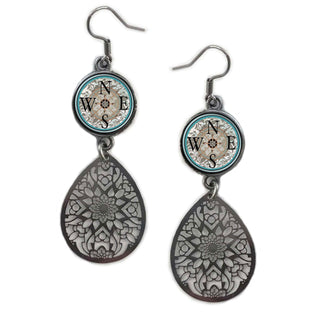 Teal Compass Earrings