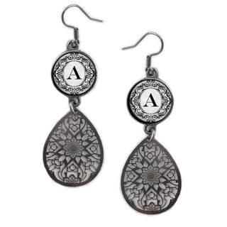Alphabet Initial Black & White Earrings