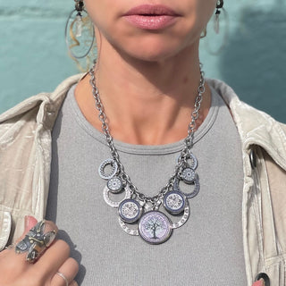 Tree of Life Purple Circle Reversible Statement Necklace