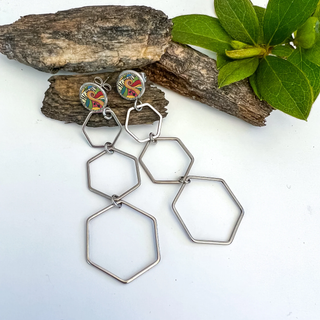 One Of A Kind Designs Hexagon Drop Statement Earrings