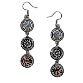 Triple Circle Drop Grey Black Flower Earring