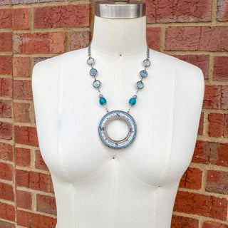 Compass Teal Open Circle Statement Necklace