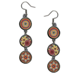 Triple Circle Drop Mixed Flower Earring