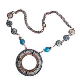 Compass Teal Open Circle Statement Necklace