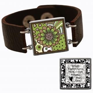 Green Brown Flower Reversible Quote Bracelet