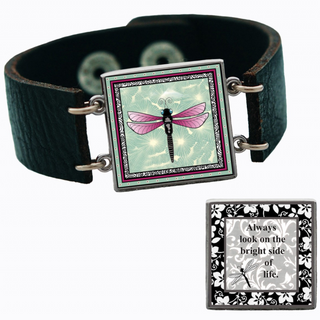 Green Dragonfly Reversible Quote Bracelet