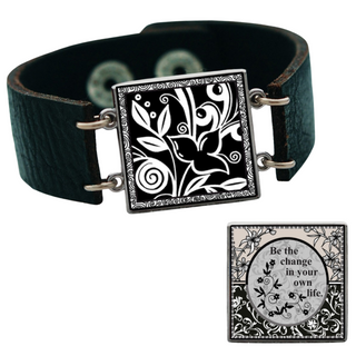 Black Flower Reversible Quote Bracelet