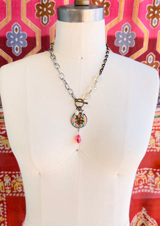 Spirit Lala: Strawberry Fields Pendant Toggle Clasp Crystal Chain Necklace