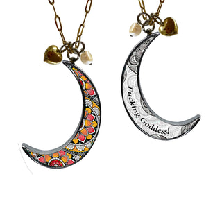 Fucking Goddess Crescent Moon Charm Set Necklace