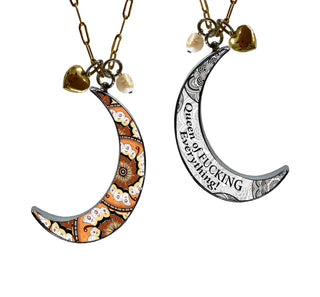 Queen of Fucking Everything Crescent Moon Charm Set Necklace