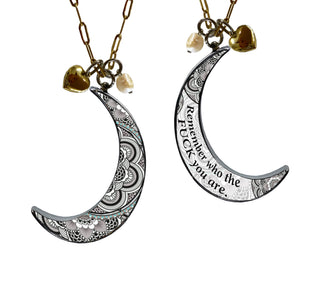Remember Who The Fuck You Are Crescent Moon Charm Set Necklace