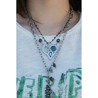 Grey Flower Abstract Heart Pendant Necklace