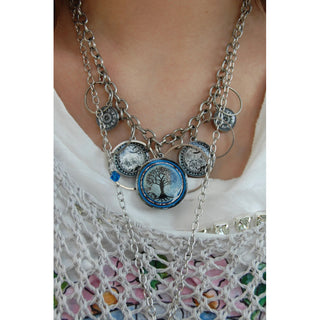 Tree of Life Dark Blue 5 Circle Statement Necklace