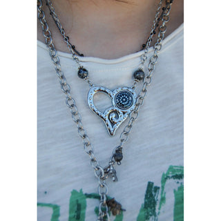 Grey Flower Abstract Heart Pendant Necklace