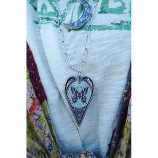 Large Butterfly Heart Pendant Necklace