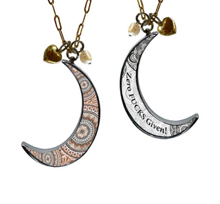 Zero Fucks Given Crescent Moon Charm Set Necklace