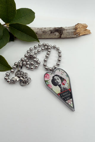 Large "Explore Dream Discover" Heart Pendant Necklace