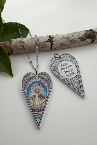 Large Heart Pendant Necklace - Flower Designs