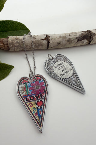 Large Heart Pendant Necklace - Flower Designs