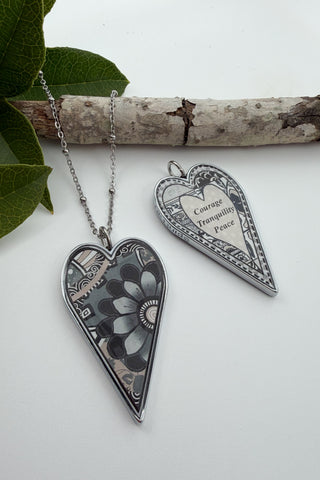 Large Heart Pendant Necklace - Flower Designs